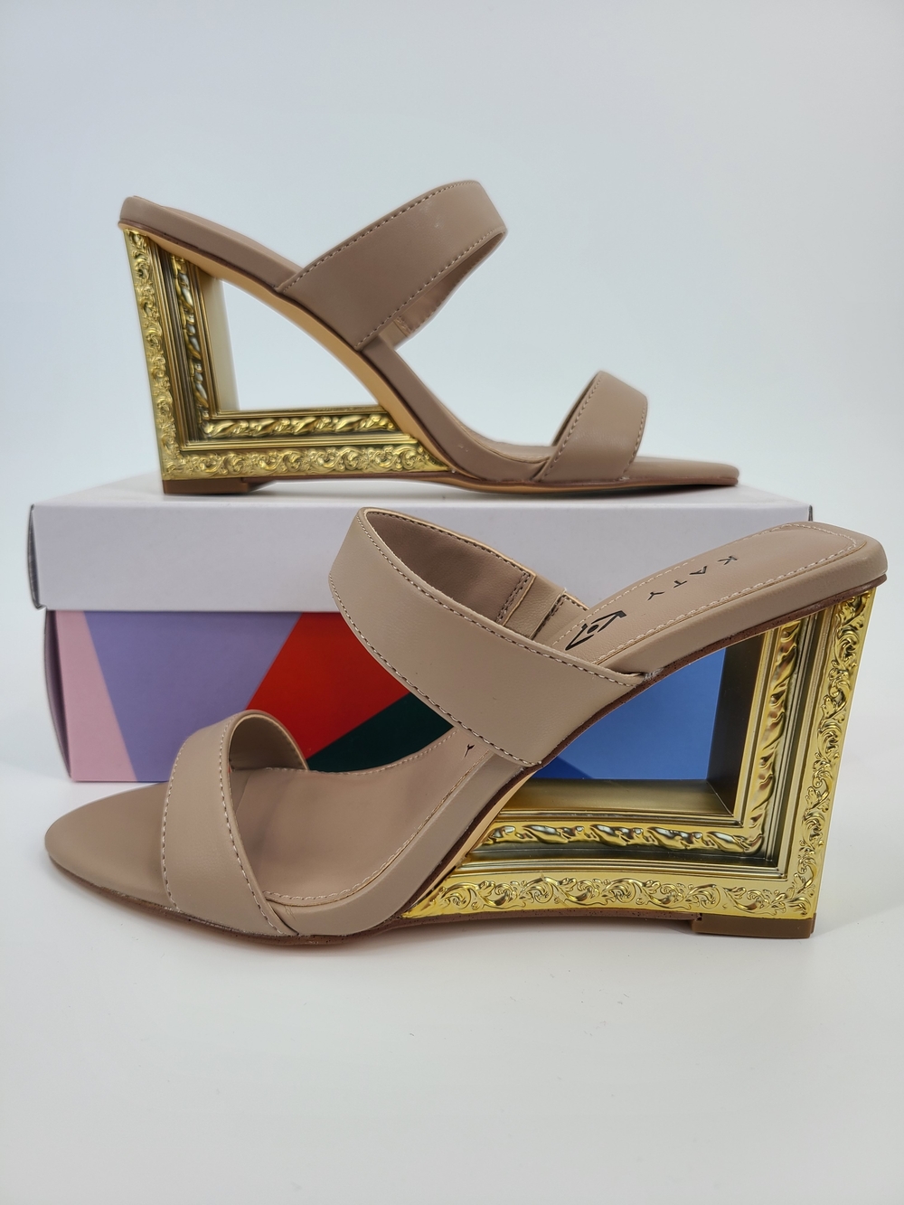 Katy Perry Collections Nude Wedge With Ornate Frame Heel Size 5.5